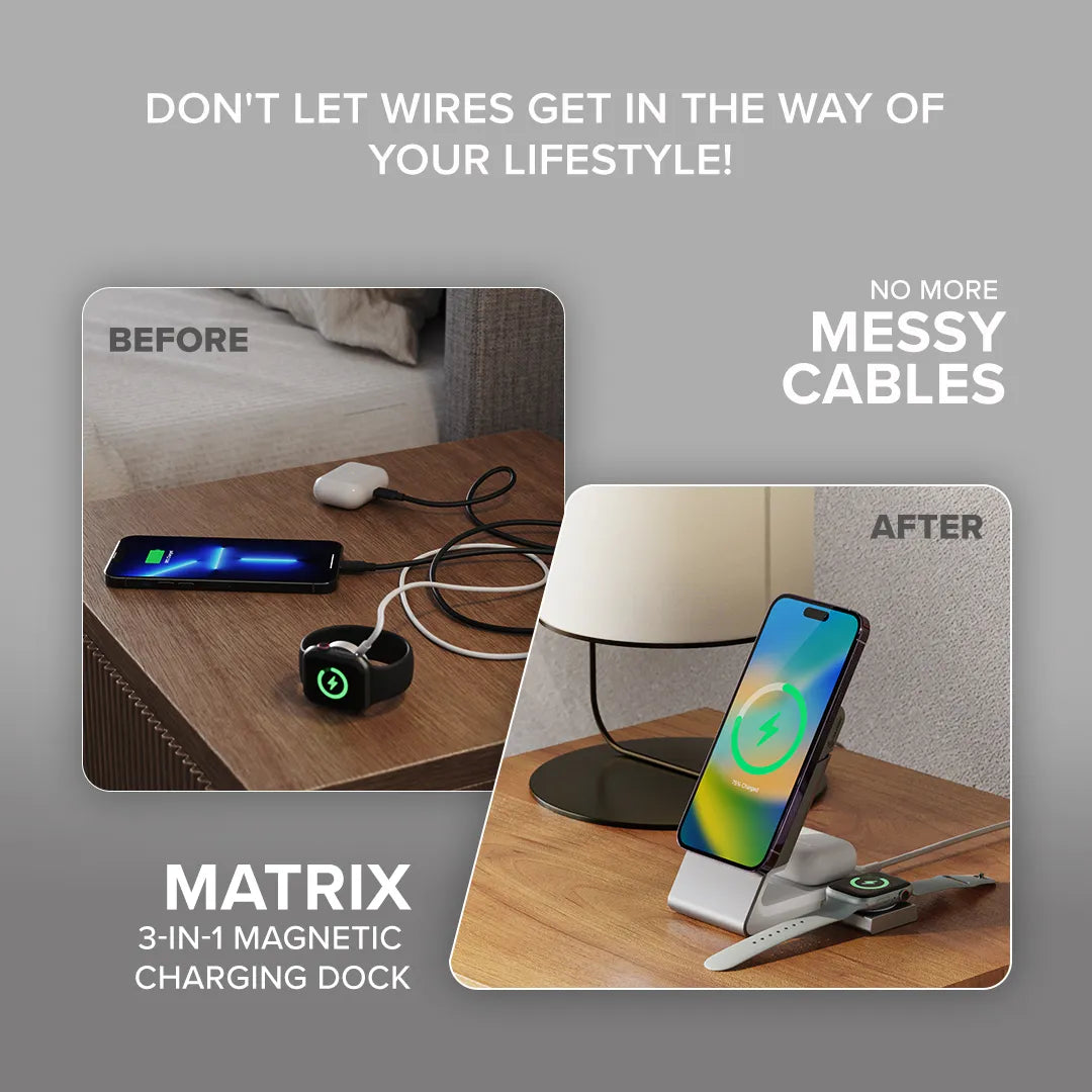 Matrix 3-In-1 Universal Magnetic Charging Dock with Apple Watch Charger